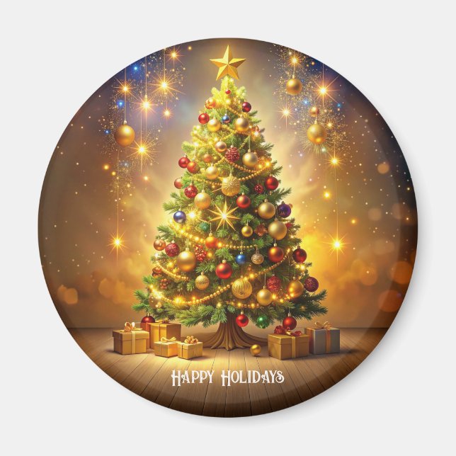 Imán de árbol de Navidad decorado (Frente)