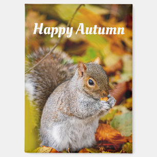 Imán de ardilla feliz de otoño