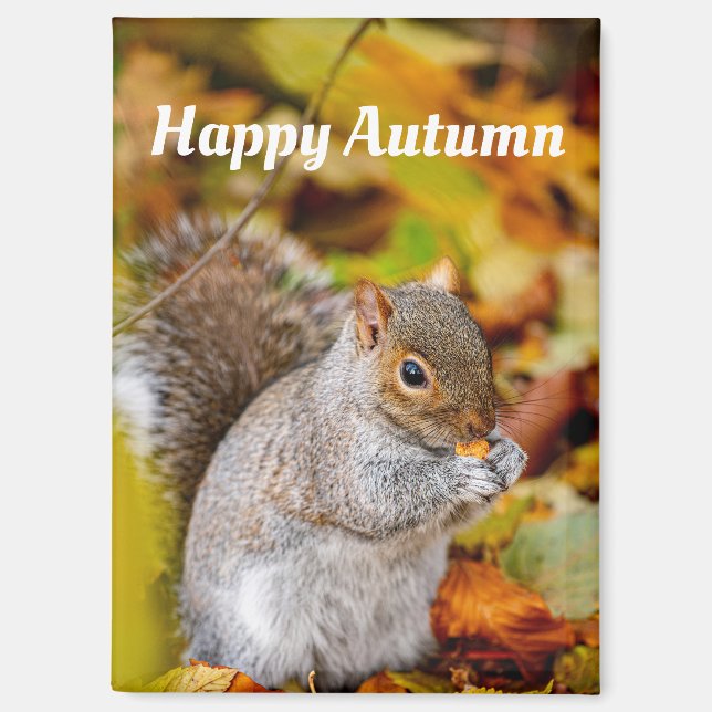 Imán de ardilla feliz de otoño (Anverso)