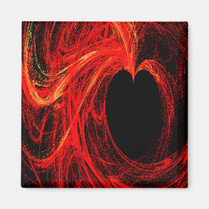 Imán de arte abstracto de corazón rojo y negro