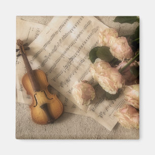 Imán de Arte Antiguo Violín y Rosas