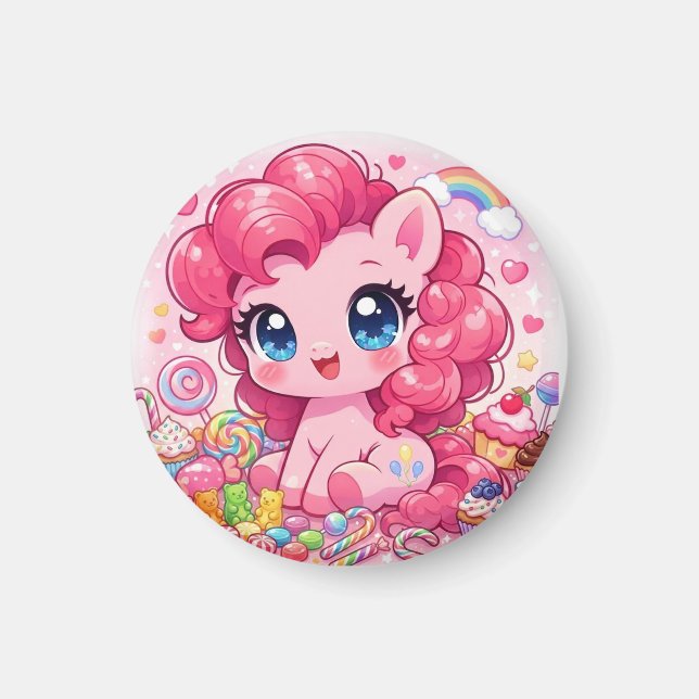 Imán de Arte Chibi de Poni Rosa Kawaii (Frente)