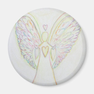 Imán de arte de ángel blanco Corazones Arcoíris