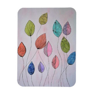 Imán de arte de hojas botánicas coloridas dibujada