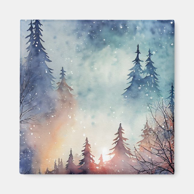 Imán de arte de invierno con acuarela (Frente)