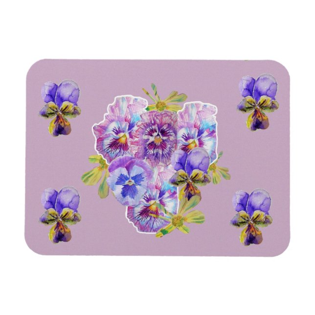 Imán de arte de pensamiento rosa Chic Lilac floral (Horizontal)