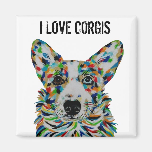 Imán de arte de perro Corgi (Frente)