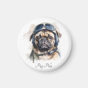 Imán de arte de piloto de pug vintage aviador con