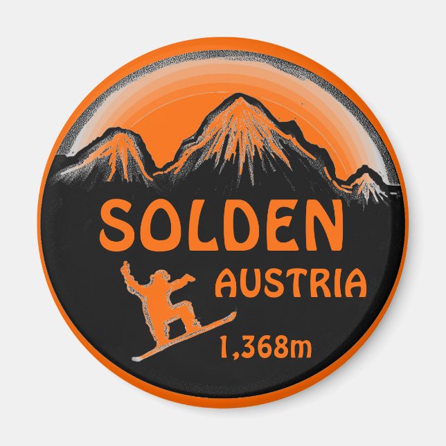 Imán de arte de snowboard naranja de Solden Austri (Frente)