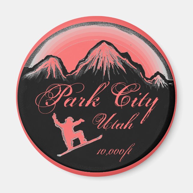 Imán de arte de snowboard rosa Park City Utah (Frente)