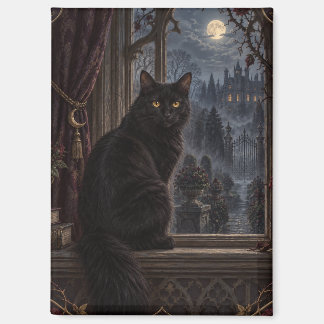 Imán de arte gótico de gato negro en la Mansión a