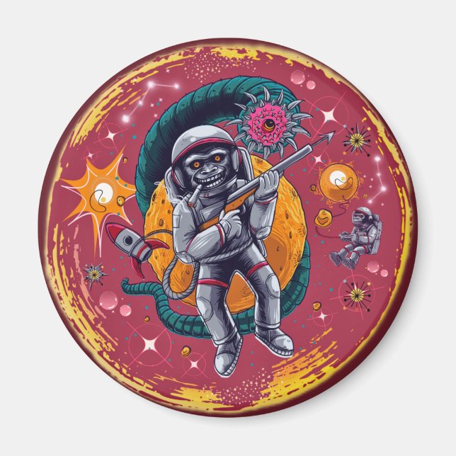 Imán de astronauta de chimpancé espacial - Retro S (Frente)