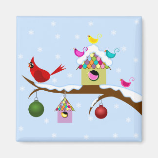 Imán de aves navideñas extravagantes