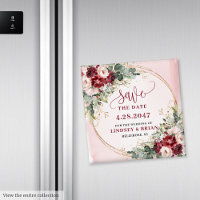 Imán de aviso de boda Chic Boho rojo intenso dorad