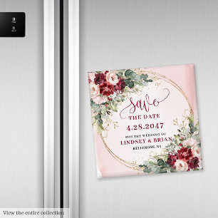 Imán de aviso de boda chic boho rojo intenso dorad