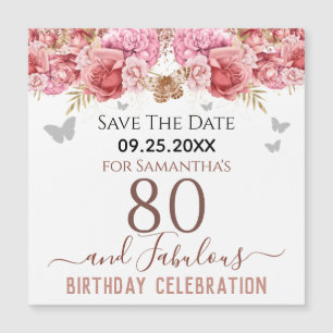 Imán de aviso de cumpleaños 80 en rosa floral