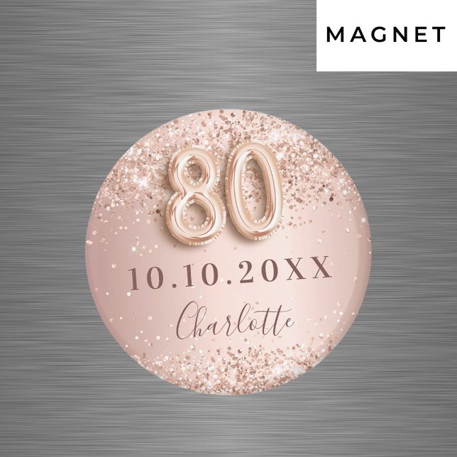 imán de aviso de cumpleaños número 80 en rosa oro  (Subido por el creador)