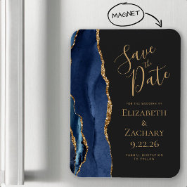 Imán de aviso de fecha de Agate Navy Blue Gold Dar