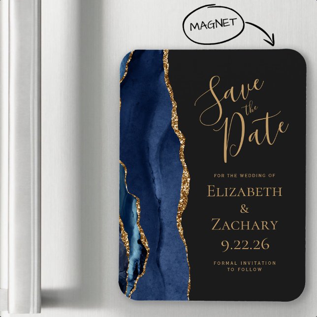 Imán de aviso de fecha de Agate Navy Blue Gold Dar (Subido por el creador)