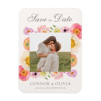 Imán de aviso de fecha de boda floral brillante