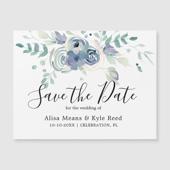Imán de aviso de fecha de bodas con vegetación mor (Anverso)
