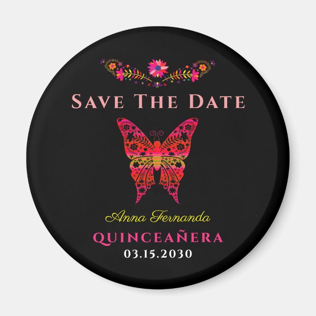 Imán de aviso de fecha para Quinceañera floral mex (Frente)