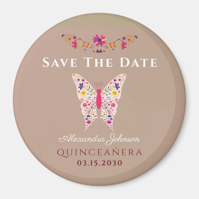 Imán de aviso de Quinceañera rosa para guardar la  (Frente)