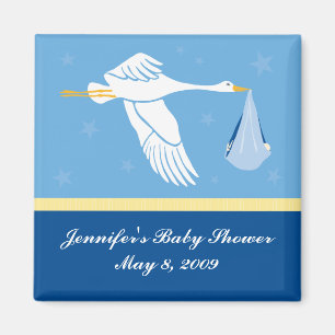 Imán de Baby Shower de la cigüeña - azul