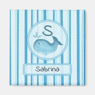 Imán de ballena bebé azul con rayas lindas