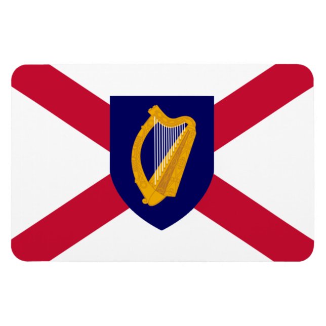 Imán de bandera de Irlanda - Escudo de cruz y arpa (Horizontal)