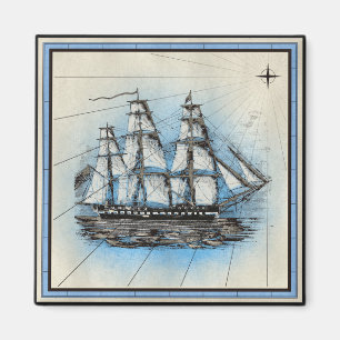 Imán de barco de estilo náutico vintage