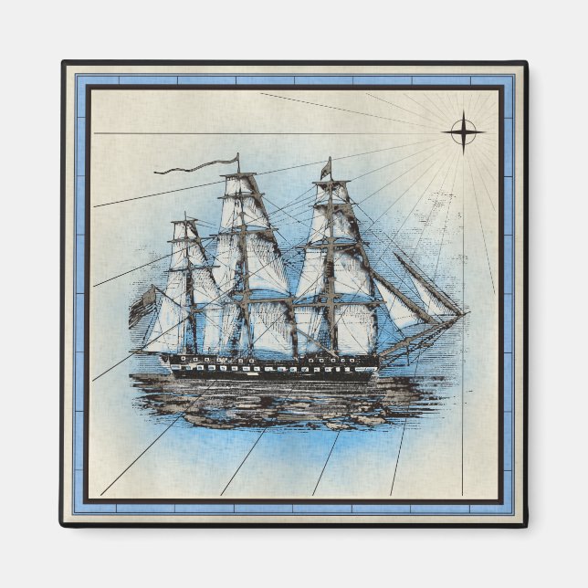 Imán de barco de estilo náutico vintage (Frente)