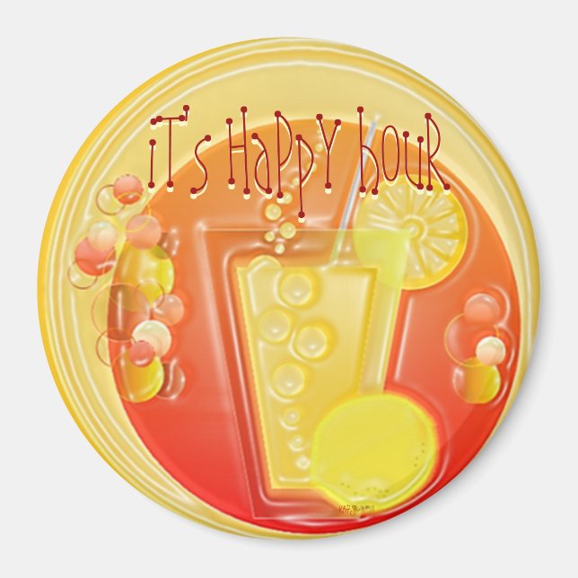 Imán de bebidas de 3D Happy Hour (Frente)