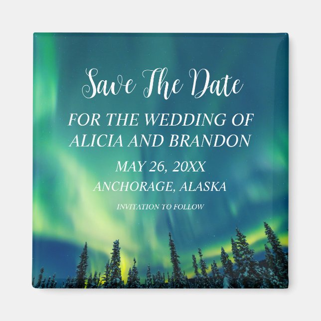 Imán de boda Aurora Borealis Luces del Norte (Frente)