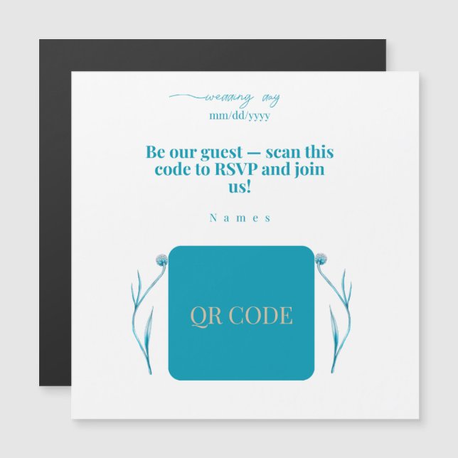 Imán de boda con código QR | Tarjeta magnética (Anverso/Reverso)