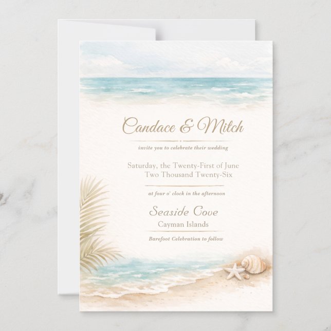 Imán de Boda de Destino con Tema de Playa (Anverso)