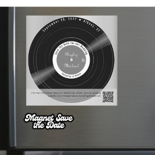 Imán de boda de vinilo retro para guardar la fecha