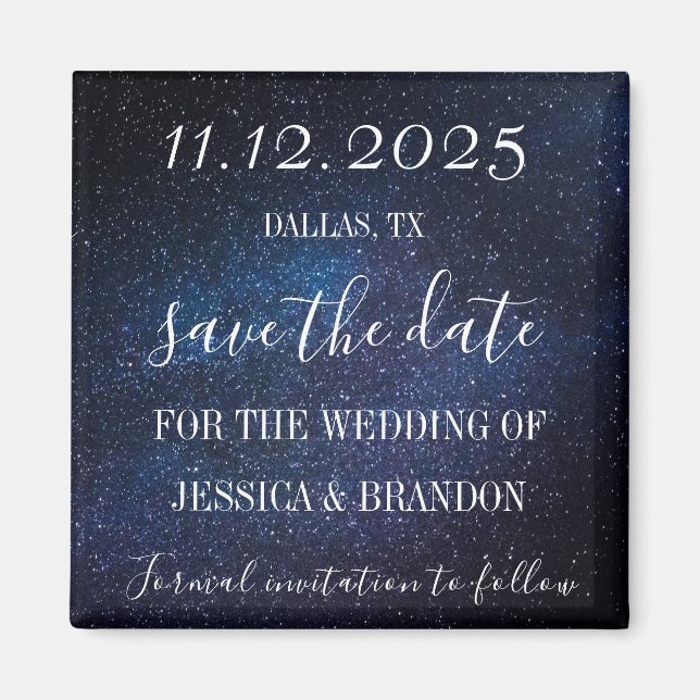 Imán de boda Galaxy Starry Night Azul Marino  (Frente)