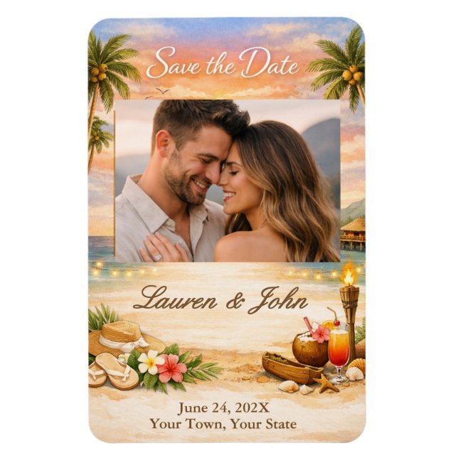 Imán de boda para guardar la fecha de Brisa Tropic (Vertical)