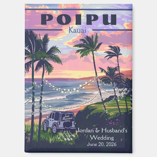 Imán de boda personalizado Poipu Kauai 2 (Anverso)