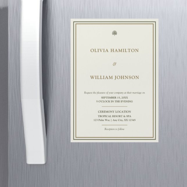 Imán de Boda Vertical Marfil y Dorado (A timeless 5x7 ivory wedding invitation magnet that is elegant, practical, and unforgettable.)