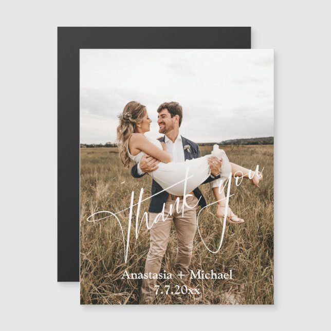 imán de bodas de foto de agradecimiento con letra  (Anverso/Reverso)