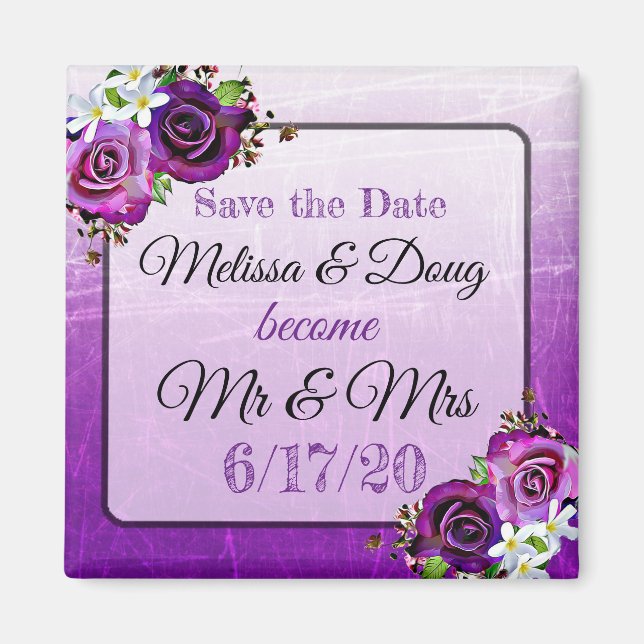 Imán de Bodas Morado para Guardar la Fecha (Frente)