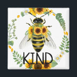 Imán de bondad de los girasoles pintados de Bee Be<br><div class="desc">Abeja un imán amable con abejas pintadas y girasoles para animar y promover la bondad dondequiera que vayas.</div>