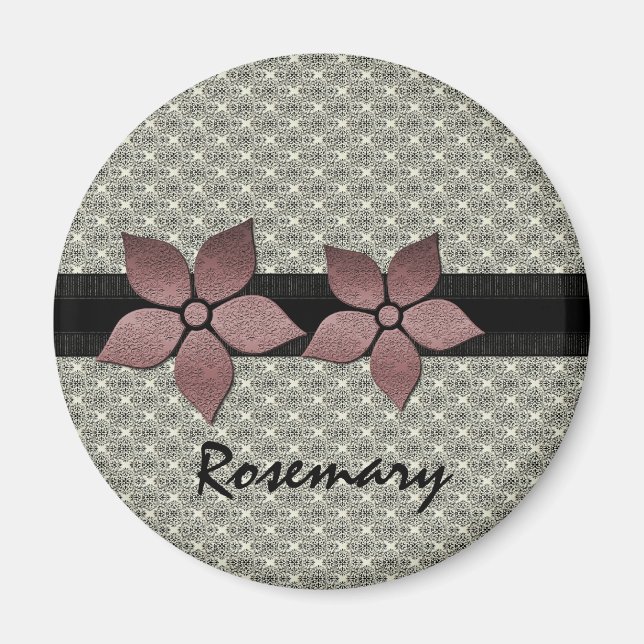 Imán de borde a rayas de las flores de damasco (Frente)