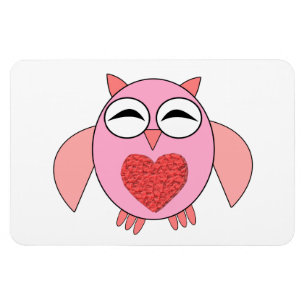 Imán de búho con corazón de amor rosa