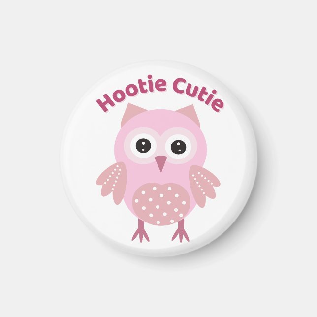 Imán de búho rosa Hootie Cutie (Frente)