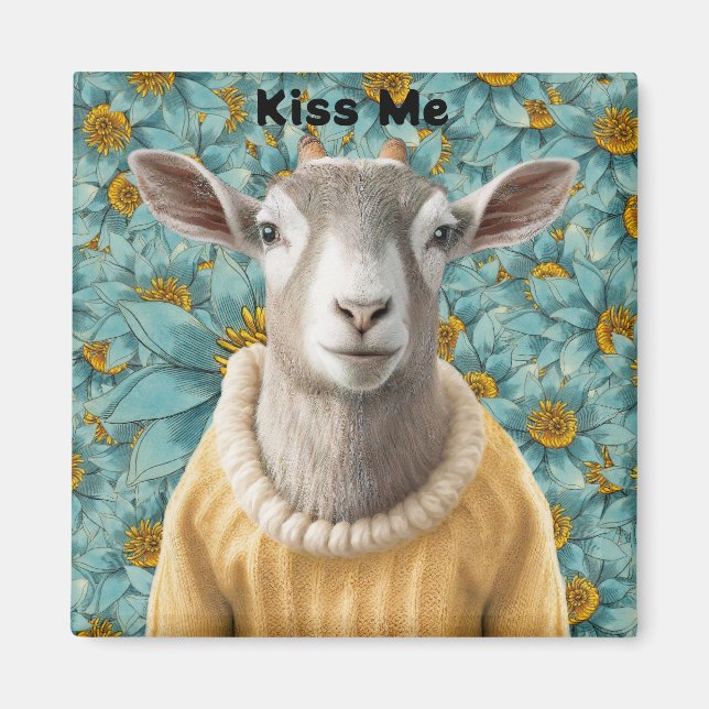 Imán de cabra estilo granja en azul verde y amaril (Frente)