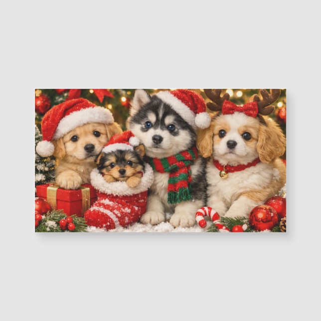 Imán de cachorros de Navidad (Anverso)