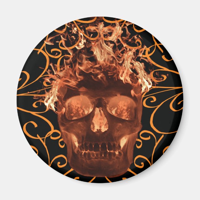 Imán de Calavera Flamígera Naranja (Frente)